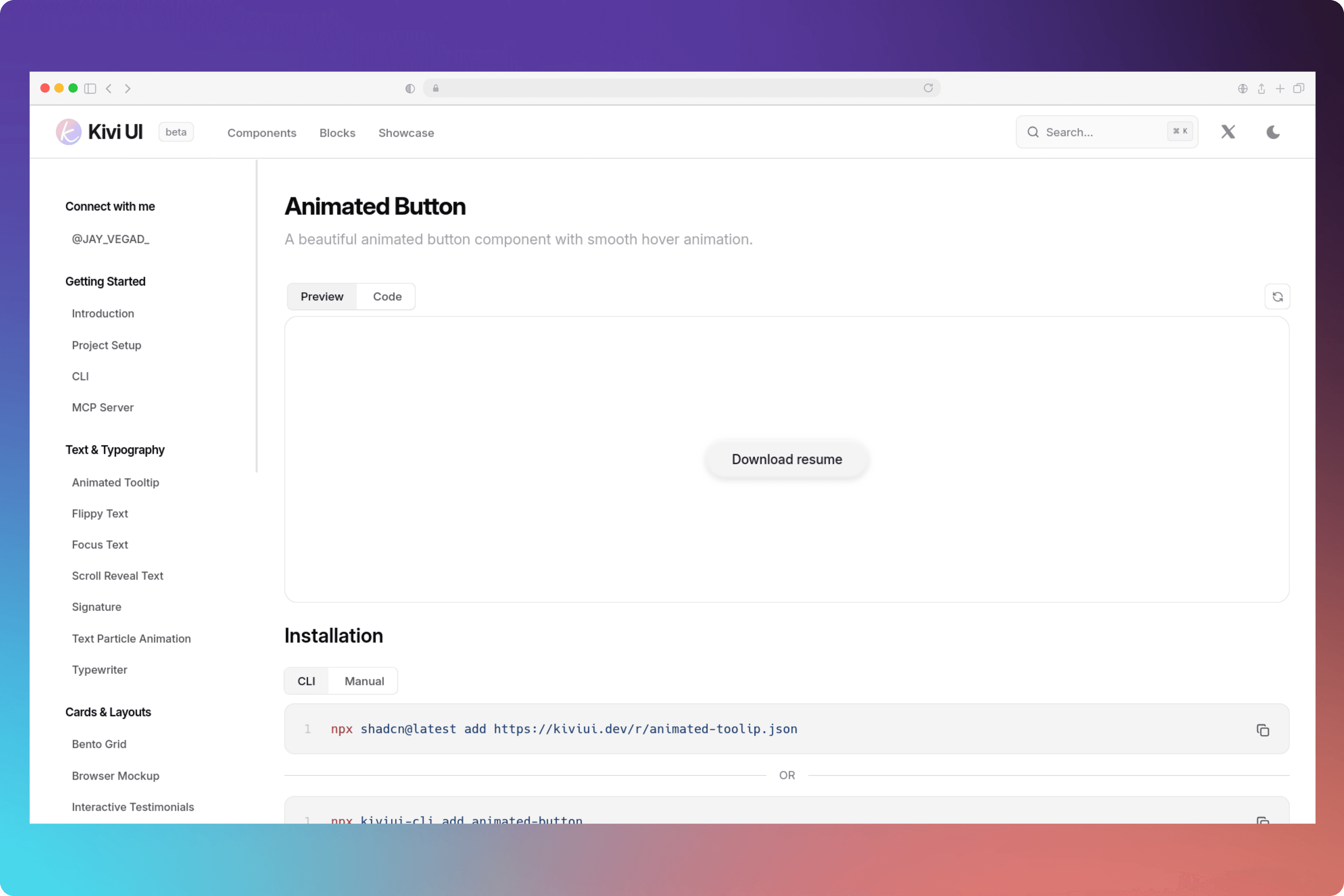 Live Component Preview & Setup Options