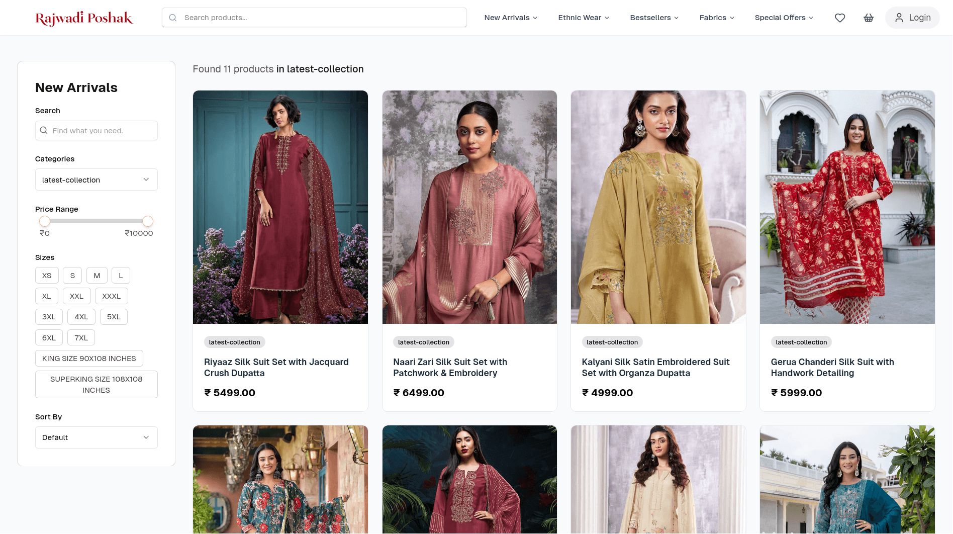 Rajwadi Poshak product catalog and filters