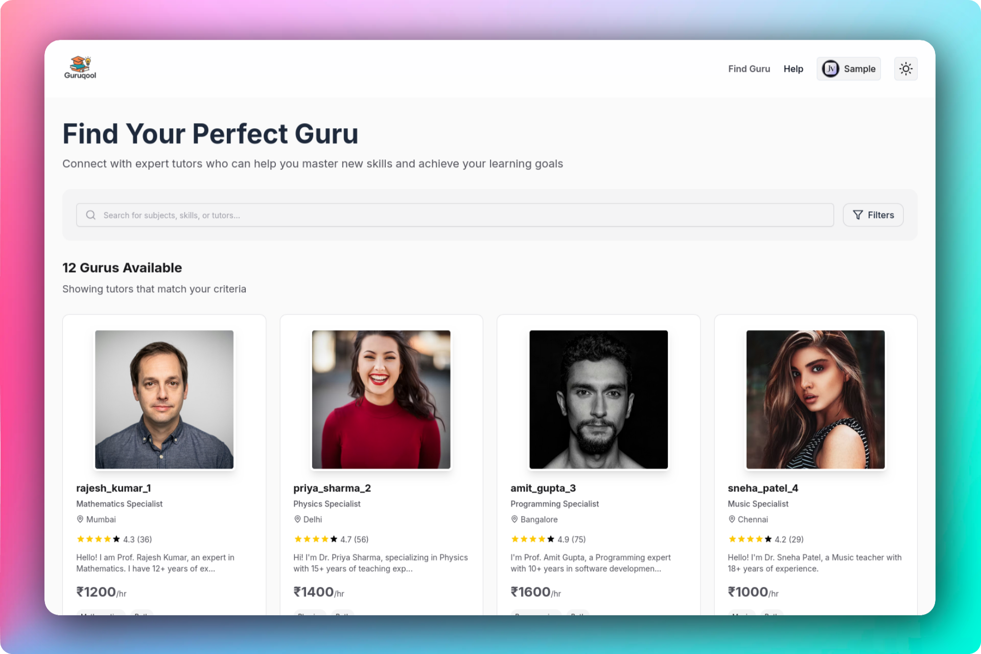 Guruqool homepage and discovery entry