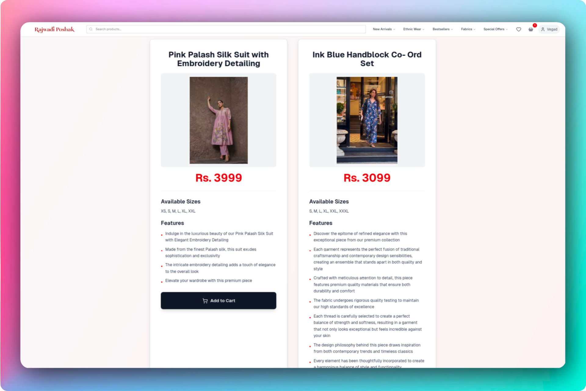 Rajwadi Poshak compare products interaction