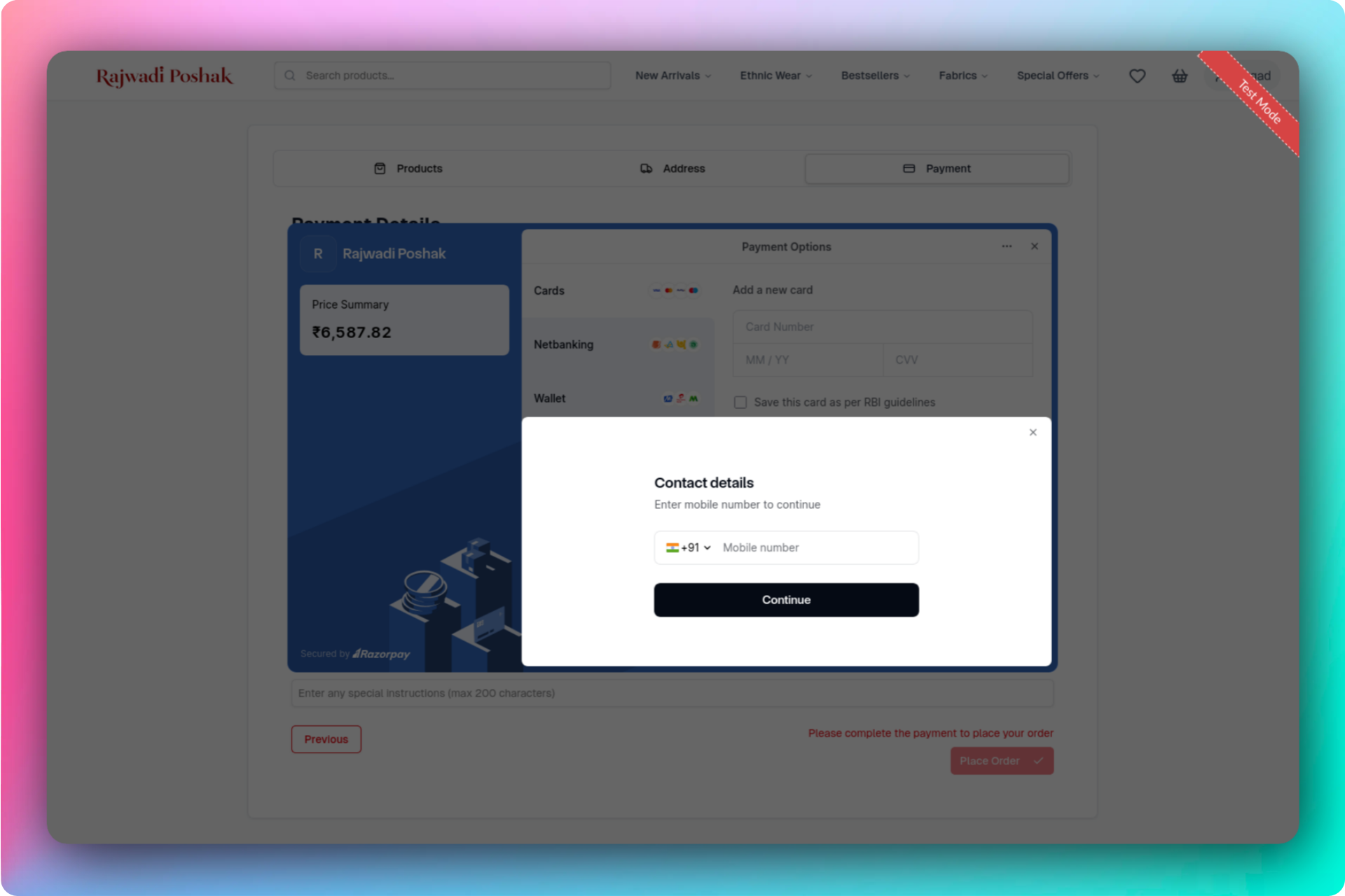 Rajwadi Poshak Razorpay payment